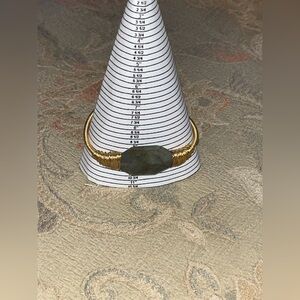 Labradorite Wire Wrapped Gold Tone Bangle Bracelet Artisan